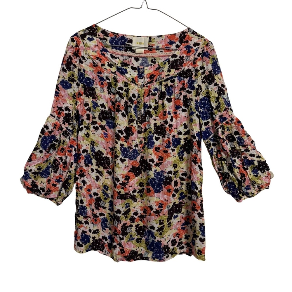 Maeve Anthropologie Floral Print Button Up Blouse Bell Sleeve‎ Size 6